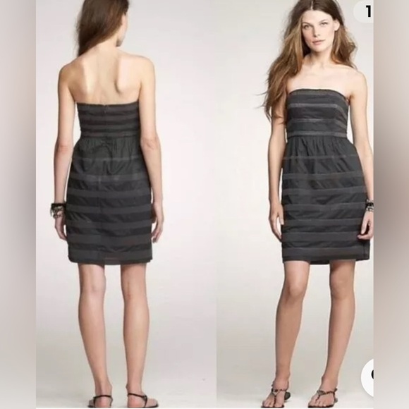 J.Crew Strapless Gray Ginny Rugby Striped Dress - size 6 - Picture 1 of 4